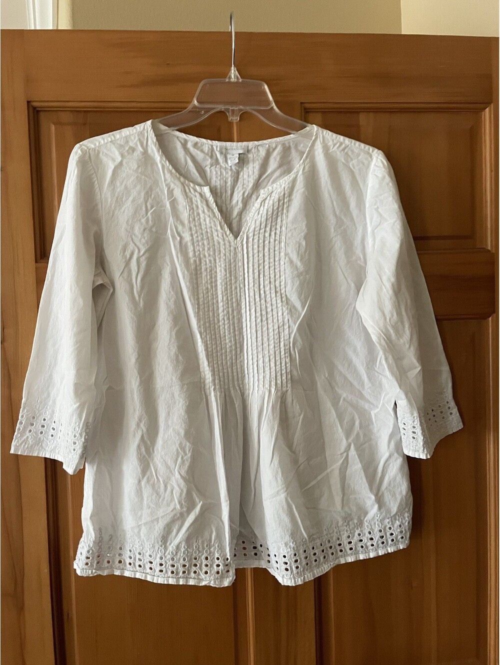 Women’s Charter Club White Blouse with Lace Trim M Medium 3/4 Sleeve Top